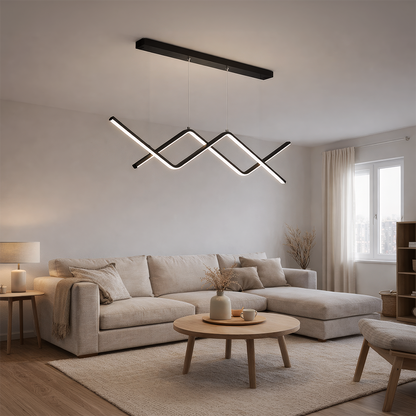 Zawieszany żyrandol LED z pilotem ZIGZAG 27W, światło zimne/ciepłe/neutralne, możliwość przyciemniania, czarny, regulacja wysokości