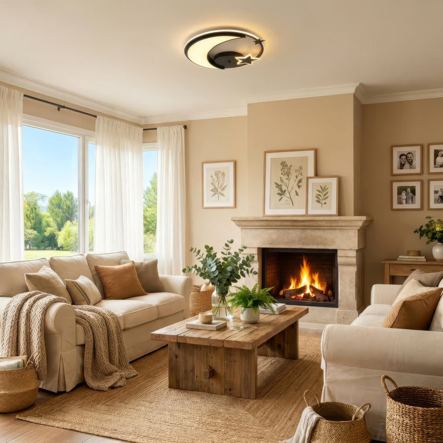 Żyrandol LED z pilotem ALYONA 44W, Księżyc i Gwiazda, Światło zimne/ciepłe/neutralne, Ściemnialny, Czarny 