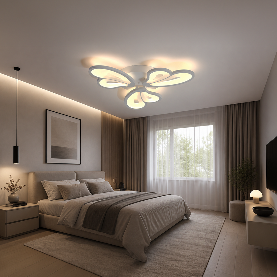 Żyrandol LED BLOSSOM 43 W z pilotem, 3 płatki, światło zimne/ciepłe/neutralne, ściemnialny, biały