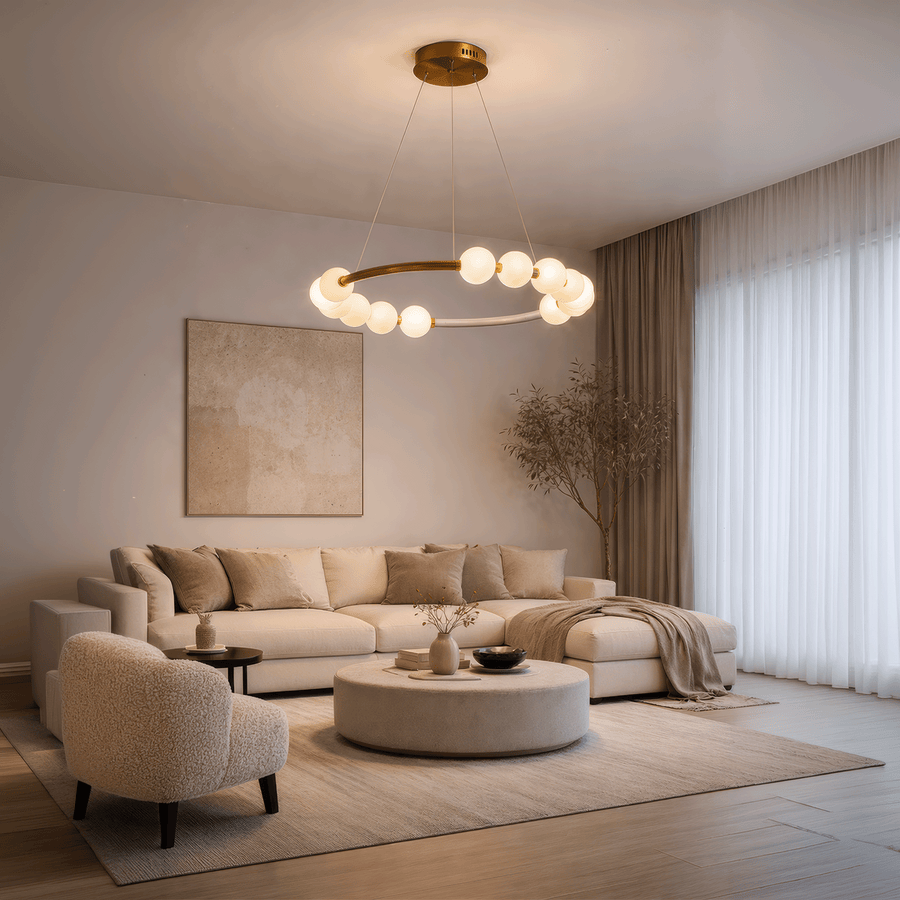 Wisząca lampa LED z akrylu Nova 57W z pilotem, ściemnialna, 3000K/4000K/6000K, kolor złoty, metal i akryl