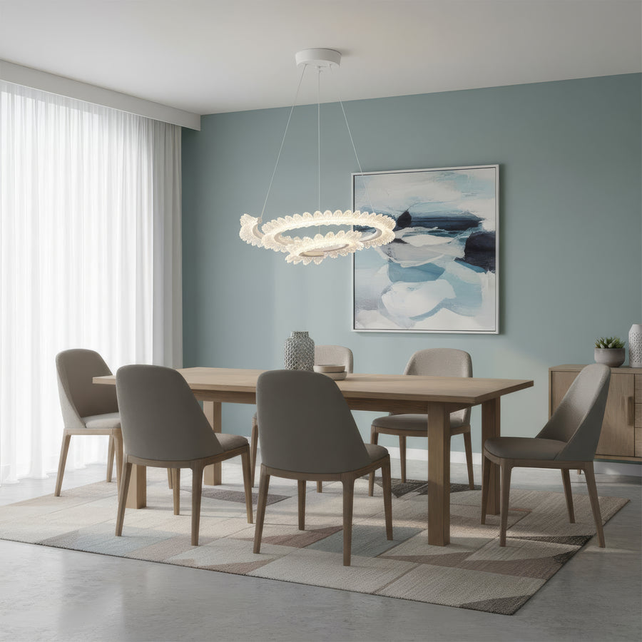 Żyrandol LED Luminis PRISM, kryształ i metal, 210 W, 4 okręgi, ściemnialny, regulowana wysokość, zimne/ciepłe/neutralne światło, luksusowe oświetlenie