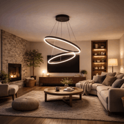 Zawieszany żyrandol LED z pilotem CASIANA 40W, 2 koła, światło zimne/ciepłe/neutralne 3000K/4000K/6000K, możliwość przyciemniania, czarny, regulowana wysokość, metal i akryl