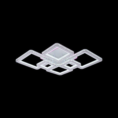 Żyrandol LED z pilotem i kryształem QUADRIS RGB 170 W, 6 kwadratów, światło zimne/ciepłe/neutralne, ściemnialny, biały 