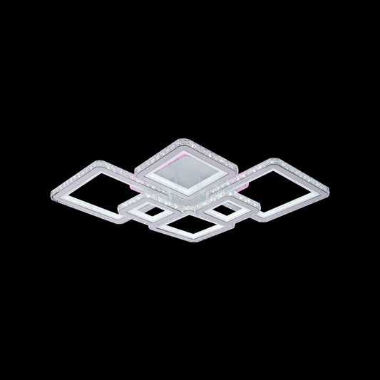 Żyrandol LED z pilotem i kryształem QUADRIS RGB 170 W, 6 kwadratów, światło zimne/ciepłe/neutralne, ściemnialny, biały 