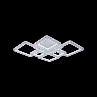 Żyrandol LED z pilotem i kryształem QUADRIS RGB 170 W, 6 kwadratów, światło zimne/ciepłe/neutralne, ściemnialny, biały 