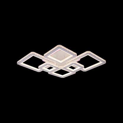 Żyrandol LED z pilotem i kryształem QUADRIS RGB 170 W, 6 kwadratów, światło zimne/ciepłe/neutralne, ściemnialny, biały 