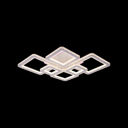 Żyrandol LED z pilotem i kryształem QUADRIS RGB 175W, 6 kwadratów, światło zimne/ciepłe/neutralne, możliwość przyciemniania, biały