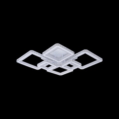 Żyrandol LED z pilotem i kryształem QUADRIS RGB 170 W, 6 kwadratów, światło zimne/ciepłe/neutralne, ściemnialny, biały 