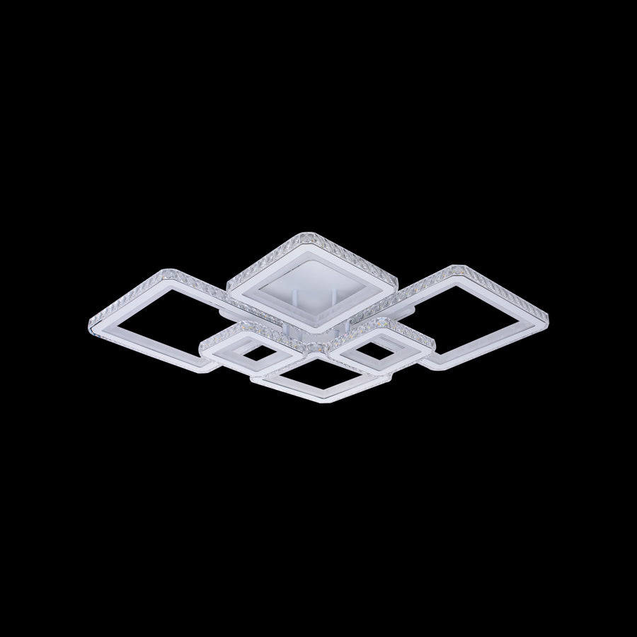 Żyrandol LED z pilotem i kryształem QUADRIS RGB 170 W, 6 kwadratów, światło zimne/ciepłe/neutralne, ściemnialny, biały 