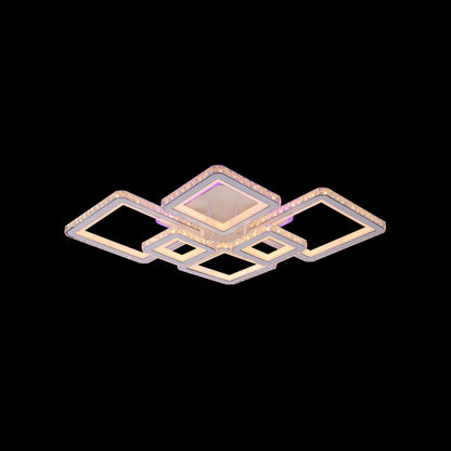 Żyrandol LED z pilotem i kryształem QUADRIS RGB 170 W, 6 kwadratów, światło zimne/ciepłe/neutralne, ściemnialny, biały 