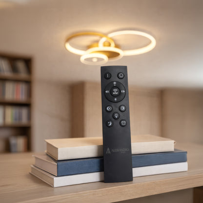 Żyrandol LED z pilotem KILLIAN 80W, 4 koła, światło zimne/ciepłe/neutralne, możliwość przyciemniania, złoty