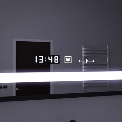 Prostokątne lusterko LED, 120x80 cm, czujnik Motionglow Marcello, system wyłączający, zegar i termometr, powiększenie kosmetyczne