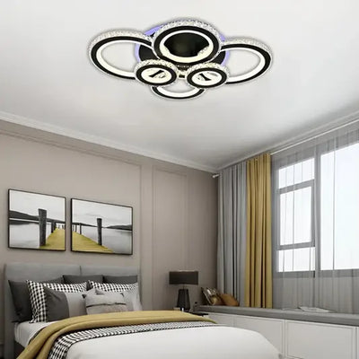 Żyrandol LED NOVA Rotonda z kryształami, 6 źródeł światła, RGB, z pilotem, 154 W, czarny i ze stali nierdzewnej