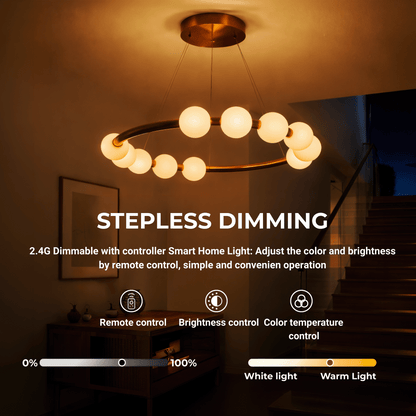 Wisząca lampa LED z akrylu Nova 57W z pilotem, ściemnialna, 3000K/4000K/6000K, kolor złoty, metal i akryl