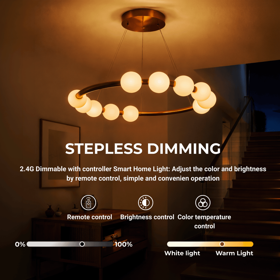 Wisząca lampa LED z akrylu Nova 57W z pilotem, ściemnialna, 3000K/4000K/6000K, kolor złoty, metal i akryl