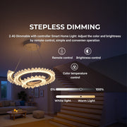Żyrandol LED Luminis PRISM, kryształ i metal, 210 W, 4 okręgi, ściemnialny, regulowana wysokość, zimne/ciepłe/neutralne światło, luksusowe oświetlenie