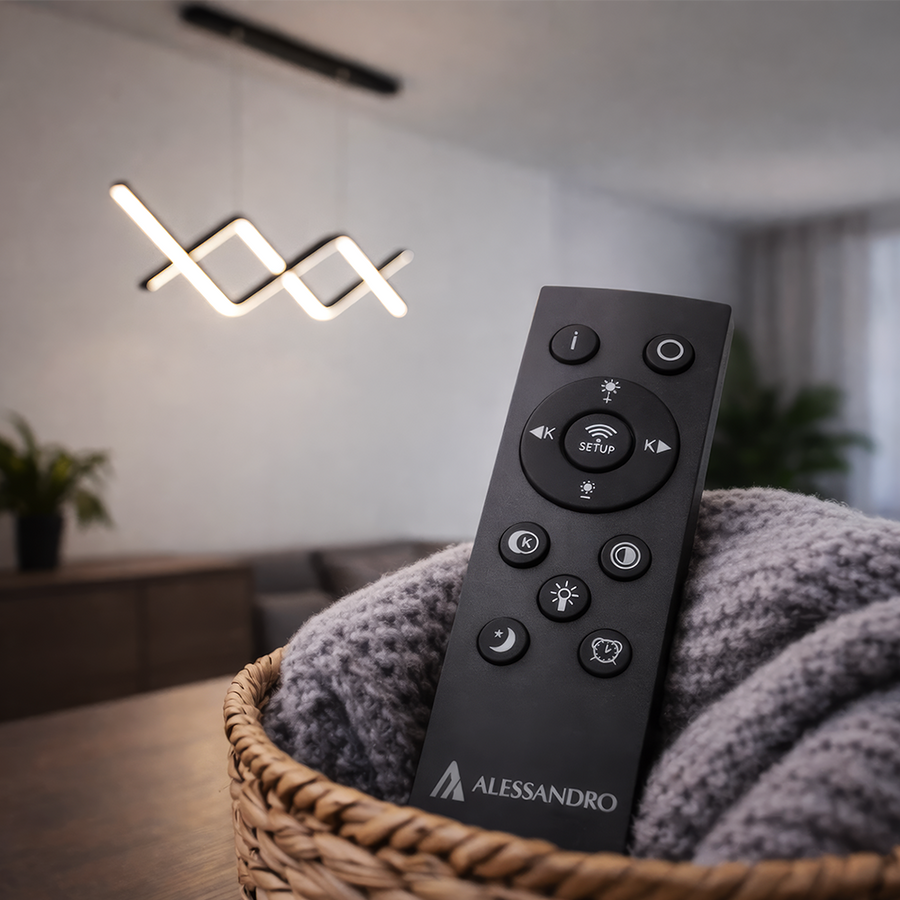 Zawieszany żyrandol LED z pilotem ZIGZAG 27W, światło zimne/ciepłe/neutralne, możliwość przyciemniania, czarny, regulacja wysokości