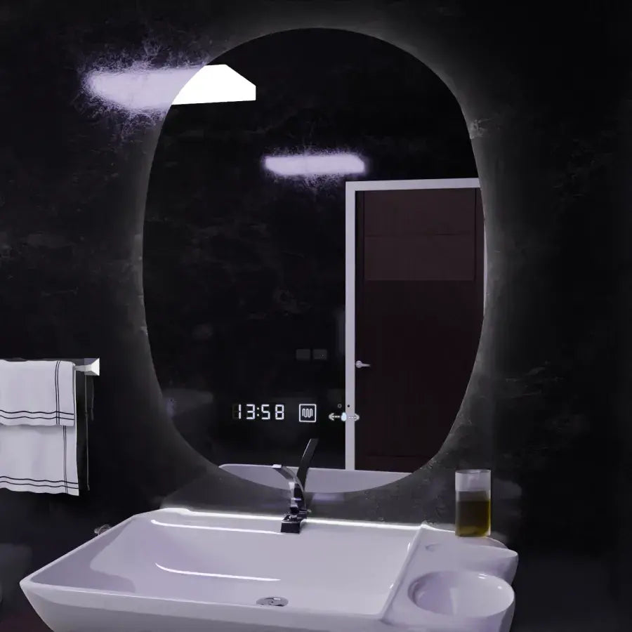 Owalne lusterko diody LED 60x80cm ranya czujnik Motionglow Marcello Dimable zegarowy system rozpraszania zegara