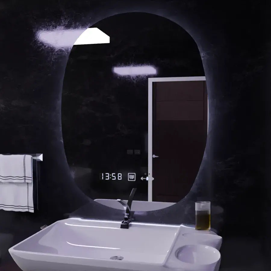 Owalne lusterko diody LED 60x80cm ranya czujnik Motionglow Marcello Dimable zegarowy system rozpraszania zegara