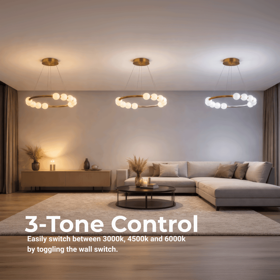 Wisząca lampa LED z akrylu Nova 57W z pilotem, ściemnialna, 3000K/4000K/6000K, kolor złoty, metal i akryl