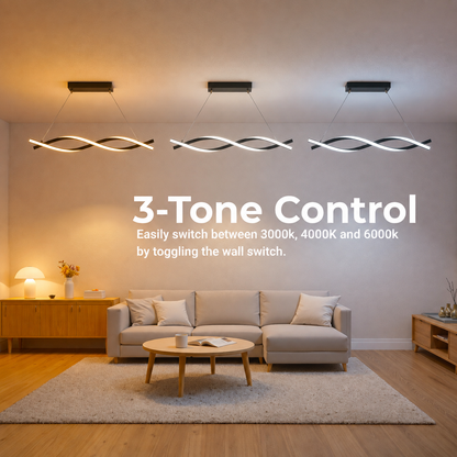 Zawieszany żyrandol LED z pilotem, FLUX, 27W, 116cm, światło zimne/ciepłe/neutralne 3000K/4000K/6000K, możliwość przyciemniania, czarny, regulowana wysokość, metal i silikon