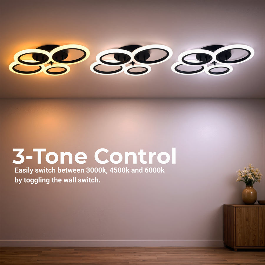 Żyrandol LED BETTY 44W z pilotem, 4 okręgi, światło zimne/ciepłe/neutralne, ściemnialny, czarny