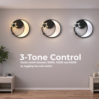 Żyrandol LED z pilotem ALYONA 44W, Księżyc i Gwiazda, Światło zimne/ciepłe/neutralne, Ściemnialny, Czarny 