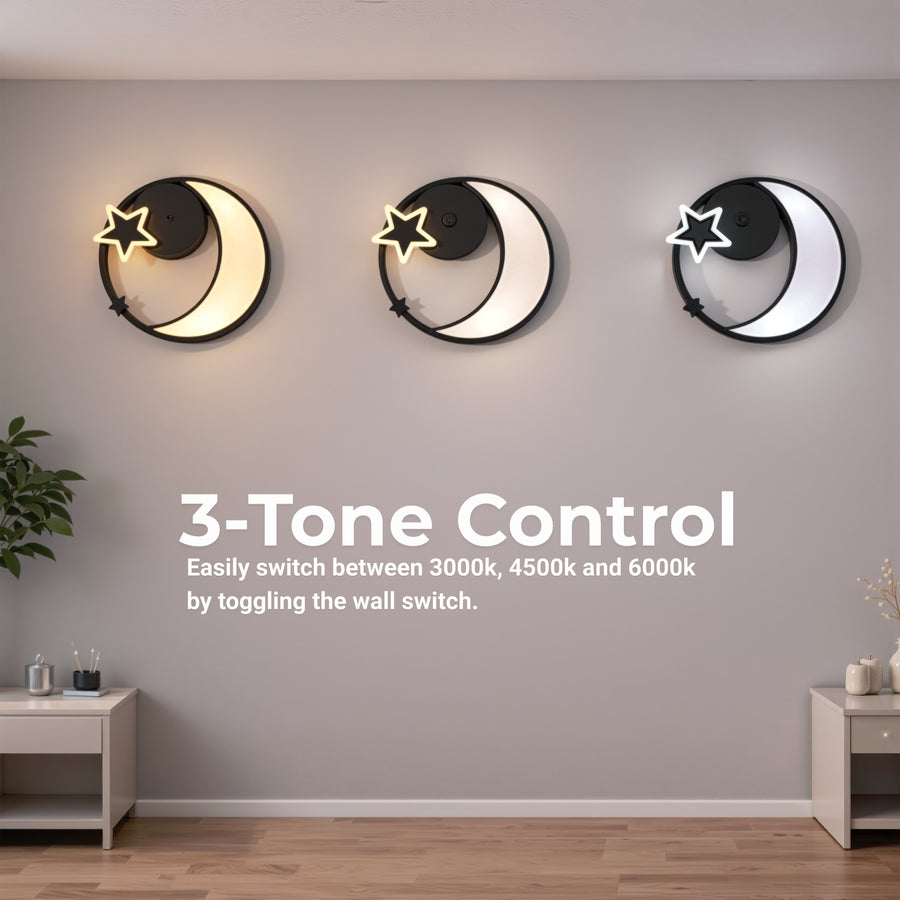 Żyrandol LED z pilotem ALYONA 44W, Księżyc i Gwiazda, Światło zimne/ciepłe/neutralne, Ściemnialny, Czarny 