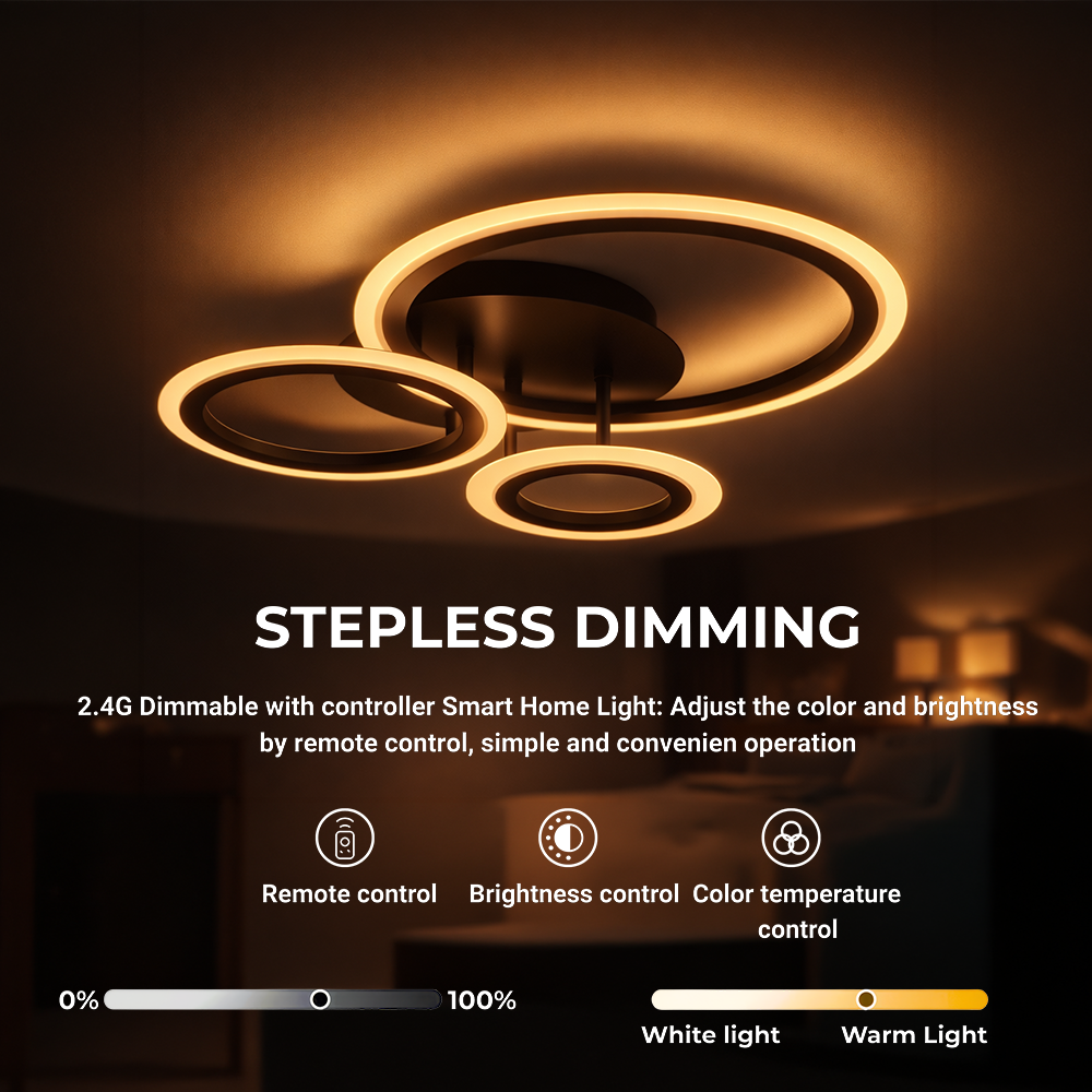 Lustra LED cu telecomanda BETTY 40W, 3 Cercuri, lumina Rece/Calda/Neutra, Dimabila, Negru Lustre LED cu Telecomanda Default Title Alessandro Design