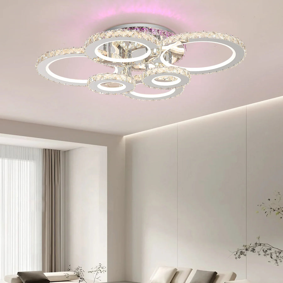 Żyrandol LED NOVA Rotonda z kryształami, 6 źródeł światła, RGB, z pilotem, 152 W, błyszczący chrom 