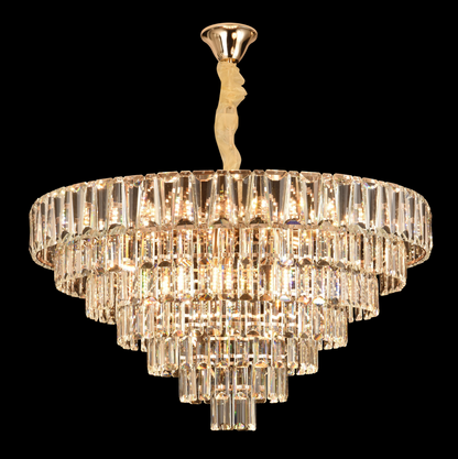 Candelabru Cristal VALMONT Magno 12xE14, D60 cm, Auriu, Inaltime Reglabila, Metal si Cristal