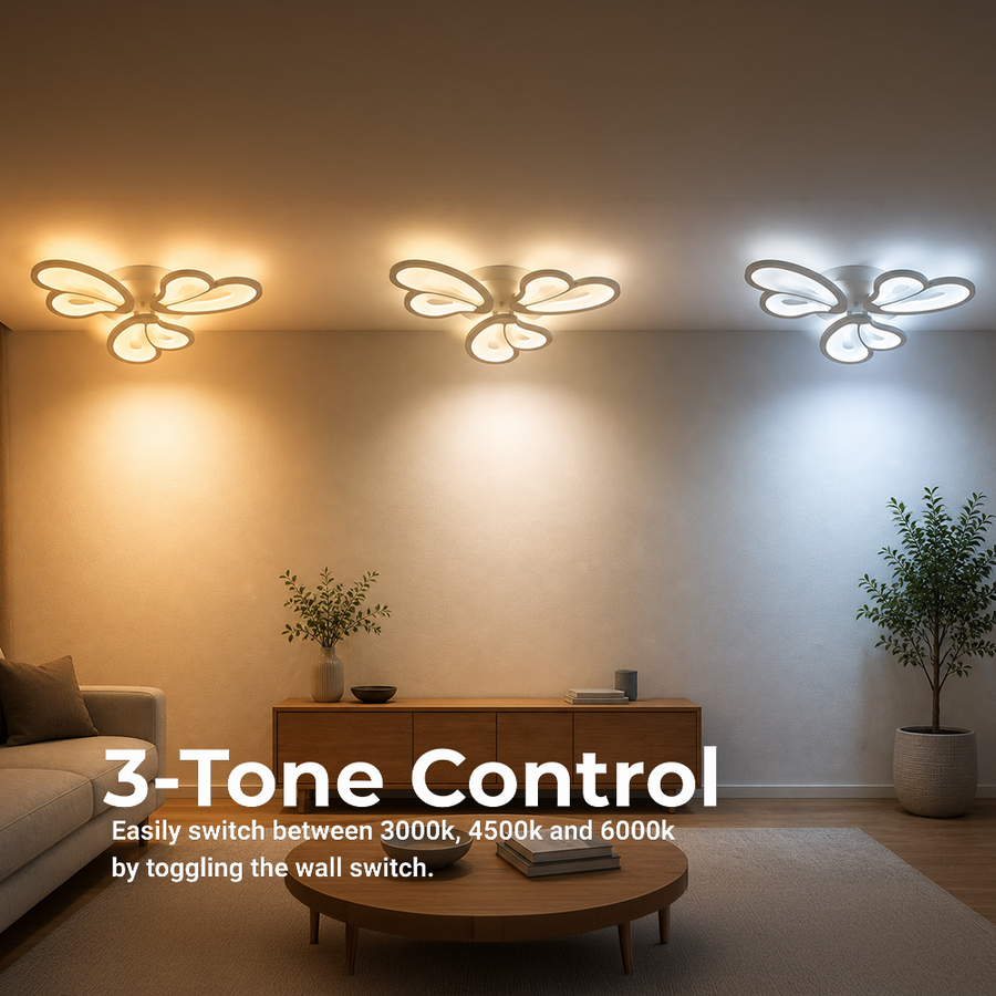 Żyrandol LED BLOSSOM 43 W z pilotem, 3 płatki, światło zimne/ciepłe/neutralne, ściemnialny, biały