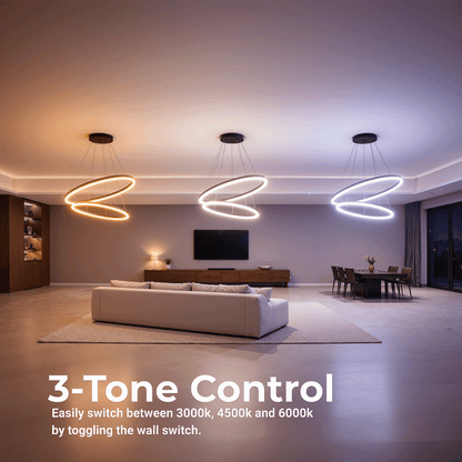 Zawieszany żyrandol LED z pilotem CASIANA 40W, 2 koła, światło zimne/ciepłe/neutralne 3000K/4000K/6000K, możliwość przyciemniania, czarny, regulowana wysokość, metal i akryl