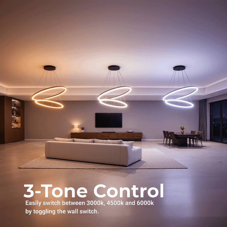 Zawieszany żyrandol LED z pilotem CASIANA 40W, 2 koła, światło zimne/ciepłe/neutralne 3000K/4000K/6000K, możliwość przyciemniania, czarny, regulowana wysokość, metal i akryl