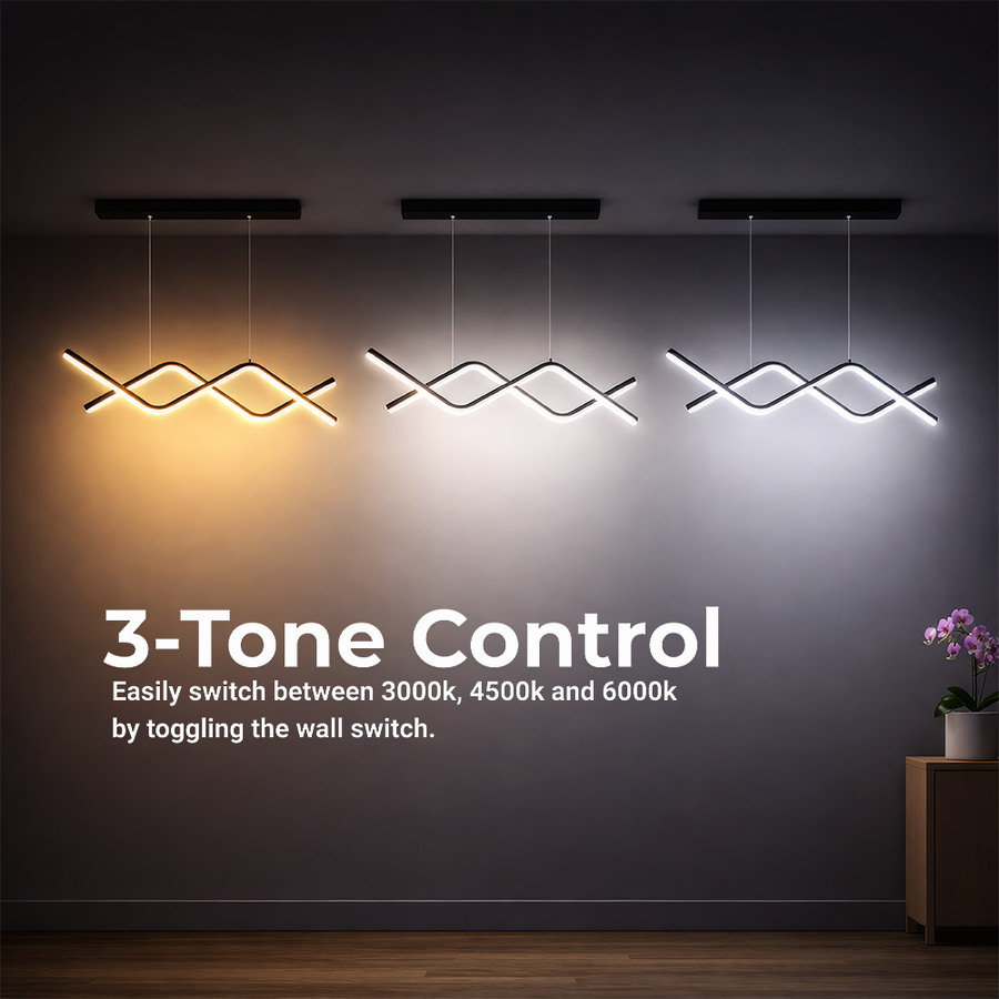 Zawieszany żyrandol LED z pilotem ZIGZAG 27W, światło zimne/ciepłe/neutralne, możliwość przyciemniania, czarny, regulacja wysokości