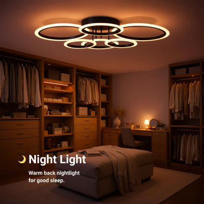 Żyrandol LED BETTY 82W z pilotem, 6 okręgów, światło zimne/ciepłe/neutralne, ściemnialny, czarny