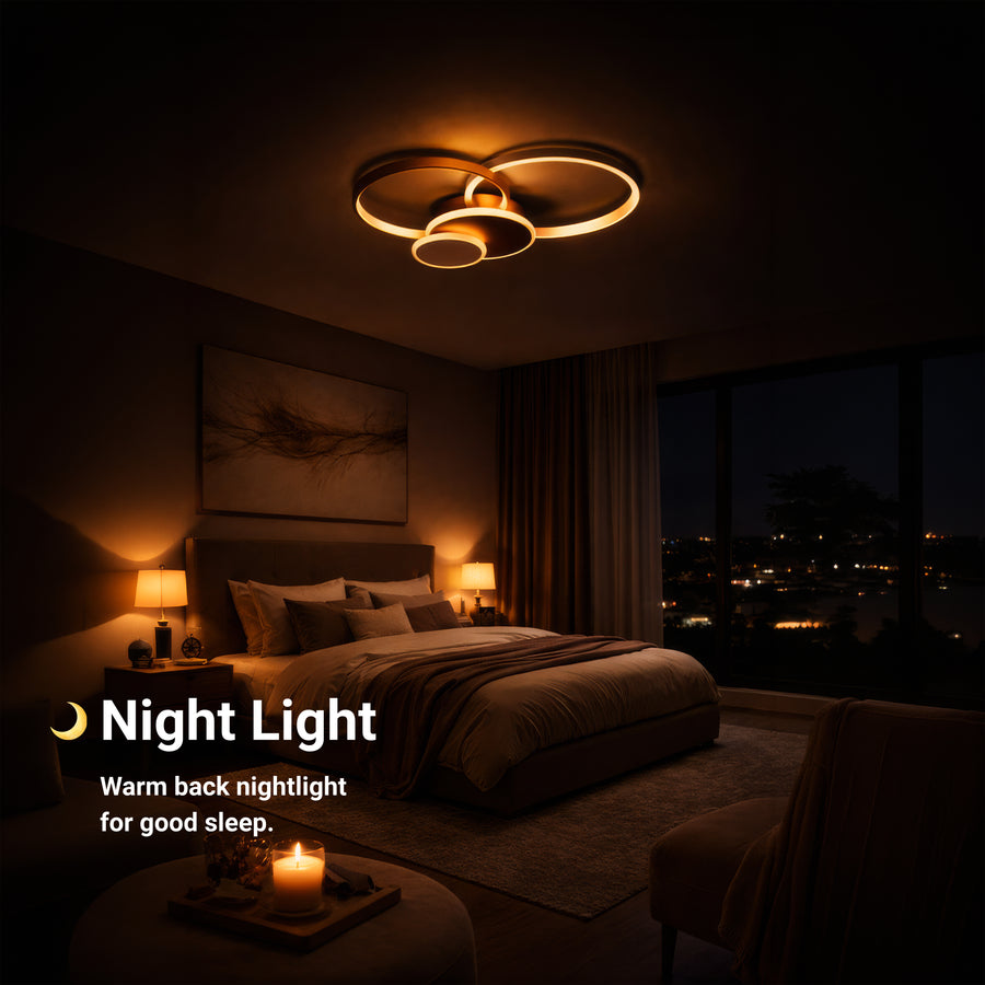 Żyrandol LED z pilotem KILLIAN 80W, 4 koła, światło zimne/ciepłe/neutralne, możliwość przyciemniania, złoty