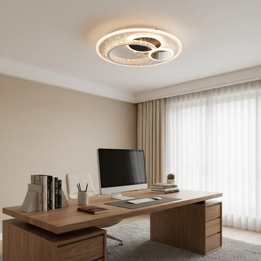 Żyrandol LED z kryształem HELIOX, 37W, 4 koła, światło zimne/ciepłe/neutralne, biały