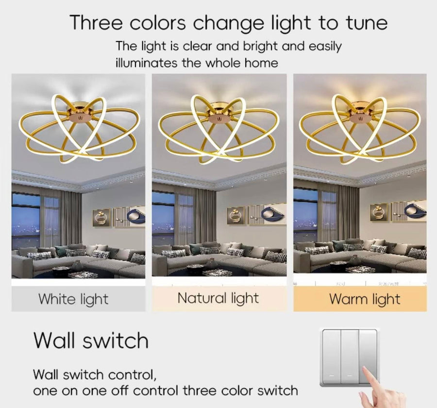 Żyrandol LED z pilotem LT770/500GD, 45W, światło ciepłe/zimne/neutralne 3000K/4000K/6000K, możliwość przyciemniania, Aurium Metal