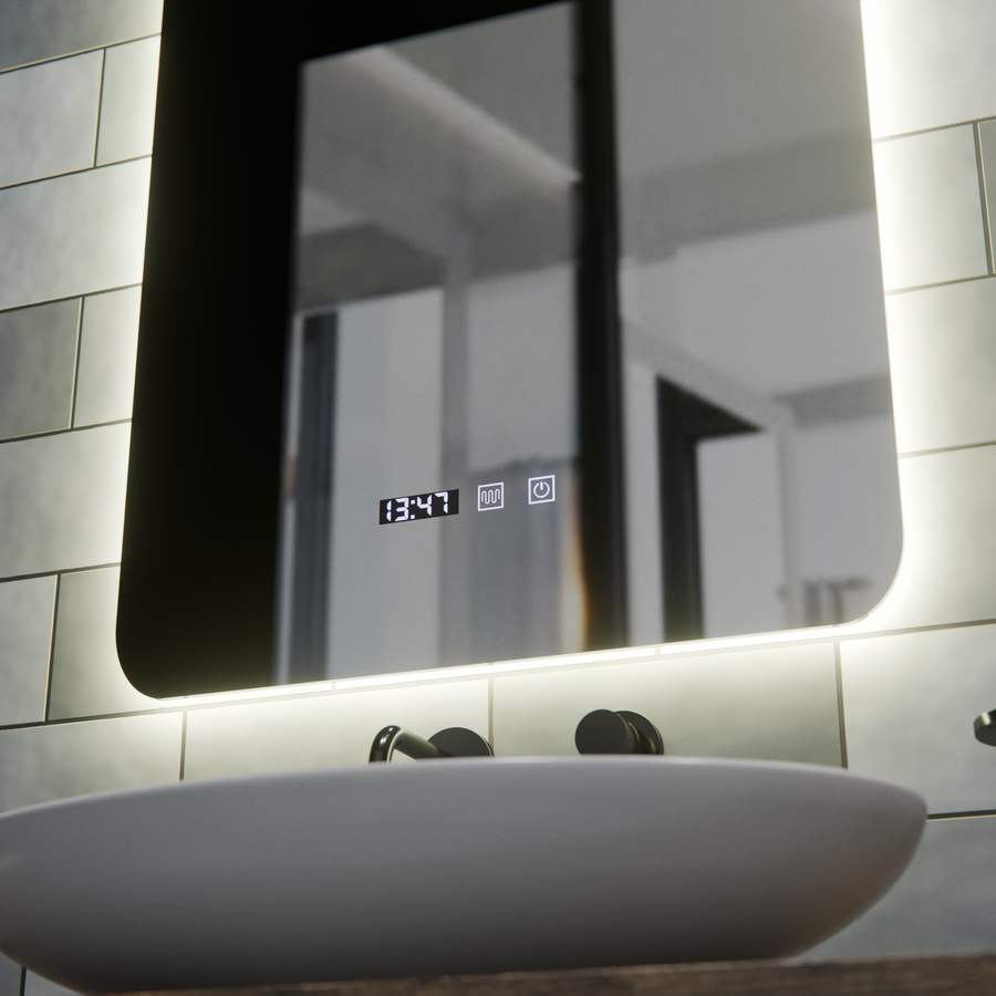 ARTAR Touch prostokątne lustro LED, 60X80cm, system odmgławiania, możliwość przyciemniania, zegar i temperatura, ciepłe, neutralne, zimne światło 3000K/4000K/6000K