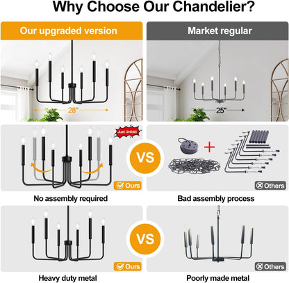 Żyrandol metalowy AVANT, typ wiszący z ramionami, okrągły, 6xE14, czarny