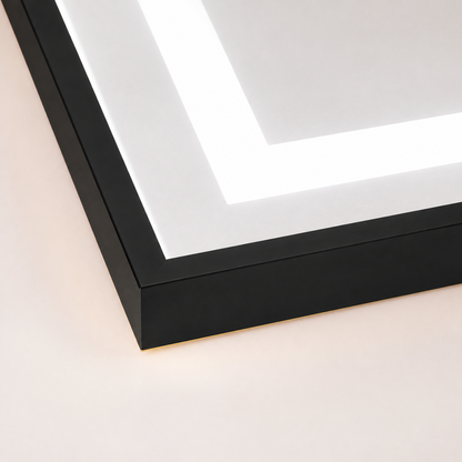 Prostokątne lustro LED, czarna rama, 50x160 cm, możliwość przyciemniania, światło zimne/ciepłe/neutralne, moda garderoba