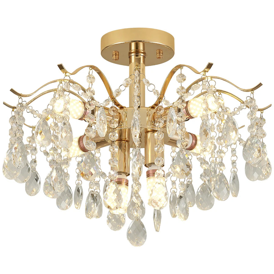 Candelabru Cristal Fiamma, 6x E14, Diametru 45cm, Auriu, Metal si Cristal Candelabre Cristal Default Title Alessandro Design