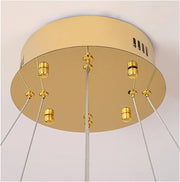 Żyrandol LED z pilotem, LLC132/300+500GD, kryształ i metal, 48W, 2 koła, możliwość przyciemniania, regulowana wysokość, światło zimne/ciepłe/neutralne 3000K/4000K/6000K, luksusowe oświetlenie,