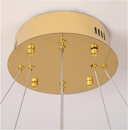 Żyrandol LED z pilotem, LLC132/300+500GD, kryształ i metal, 48W, 2 koła, możliwość przyciemniania, regulowana wysokość, światło zimne/ciepłe/neutralne 3000K/4000K/6000K, luksusowe oświetlenie,