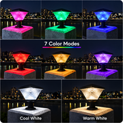 Lampa solarna LED na słup zewnętrzny SOLEO, 8 W, światło ciepłe/zimne/neutralne + RGB, kształt kwadratowy, aluminium, czarna, możliwość przyciemniania