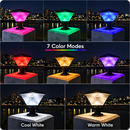 Lampa solarna LED na słup zewnętrzny SOLEO, 8 W, światło ciepłe/zimne/neutralne + RGB, kształt kwadratowy, aluminium, czarna, możliwość przyciemniania