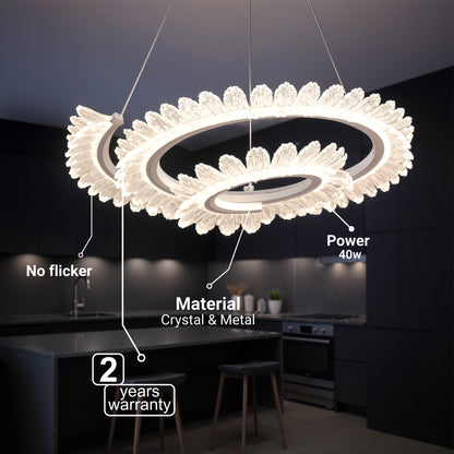 Żyrandol LED Luminis PRISM, kryształ i metal, 210 W, 4 okręgi, ściemnialny, regulowana wysokość, zimne/ciepłe/neutralne światło, luksusowe oświetlenie