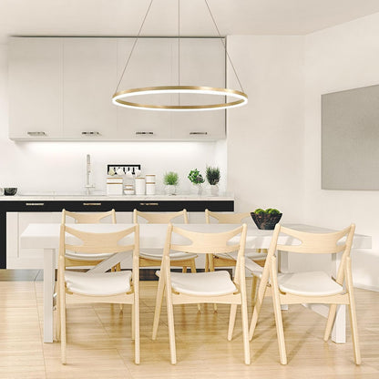 Wiszący żyrandol LED, ANINA, 34W, 1 okrąg, średnica 50cm, światło zimne/ciepłe/neutralne 3000K/4000K/6000K, możliwość przyciemniania, błyszczący złoty biały, regulowana wysokość, metal i akryl