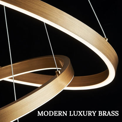 Wiszący żyrandol LED, ANINA, 34W, 1 okrąg, średnica 50cm, światło zimne/ciepłe/neutralne 3000K/4000K/6000K, możliwość przyciemniania, błyszczący złoty biały, regulowana wysokość, metal i akryl